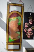 A good pair of leaded stained glass panels, each depicting an Art Nouveau design of a lady in