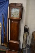 An 18th century oak longcase clock with eight day movement, the painted square dial signed Haywood