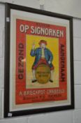 A Dutch advertising poster, framed and glazed.