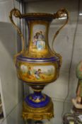A good large Continental porcelain and ormolu mounted twin handled vase.
