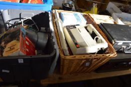Portable record players, a projector and other items.