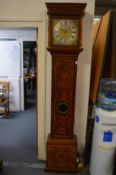 An early 18th century Arabesque marquetry long case clock with eight day striking movement, the