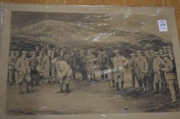 After Michael Brown, golfers on a green, photographic print, unframed.