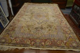 A good small Persian silk carpet decorated with exotic birds, 190cm x 120cm.