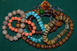 Bead bracelets and necklaces.