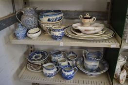 Blue and white and other decorative china.