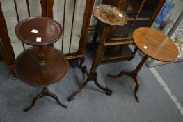 Mahogany dumb waiter, jardiniere stand on a tripod table.