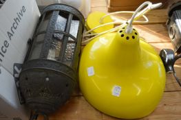 A pendant light fitting and a decorative hanging lantern.