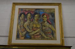 Indonesian school, a large oil on painting depicting four women.