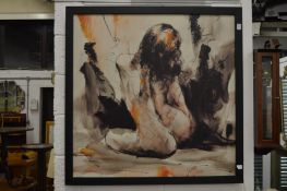 Contemporary school, seated female nude, oil on canvas.