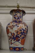 A large Japanese imari vase converted to a lamp.