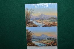 A pair of miniature watercolour river landscapes, unframed.