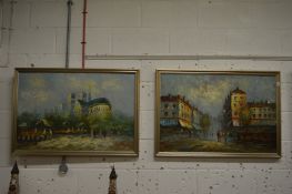 Caroline Burnett, Paris street scene, oil on canvas, and view of Notre Dame Cathedral, Paris, a