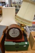 Table lamps, a mantel clock etc.