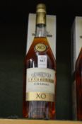 A bottle of Rastignac XO cognac, boxed.