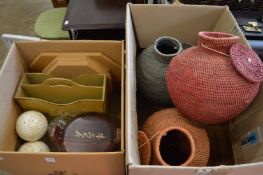 Wicker baskets and other decorative items.