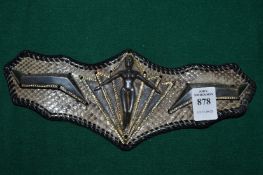 Stantos Christoph, an unusual Art Deco design large leather belt buckle with silver plated and