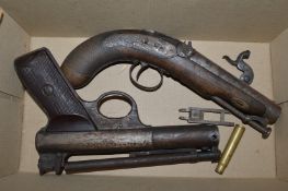 An old percussion pistol by Trulock and Son together with an old air pistol (faults).