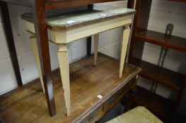 A pair of painted glass topped occasional tables (faults).