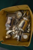 Quantity of small silverware to include cigarette case, Christening tankard etc.