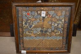 A Chinese embroidery, framed and glazed as a tray.
