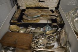 A silver backed dressing table set and other items of silver and plate etc.