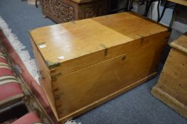 A brass bound pine blanket box.
