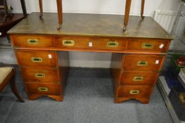 A yew wood military style pedestal desk.