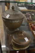 Two Eastern brass bowls and covers.
