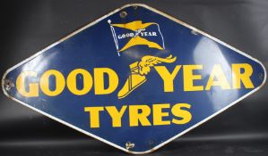 A VINTAGE GOODYEAR TYRES ENAMEL SIGN featuring the iconic 