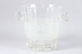 A GOOD LARGE GLASS ICE BUCKET with a band of frosted flowers. 8.5ins high.