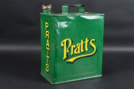 A VINTAGE PRATTS GREEN PETROL CAN. 33cms high x 23cms wide.