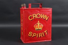 A VINTAGE CROWN SPIRIT PETROL CAN. 28cms high x 23cms wide.