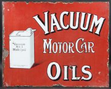 A VINTAGE DOUBLE-SIDED MOBIL VACUUM PUMP OIL ADVERTISING SIGN with a logo centre of Vacuum No. 1.