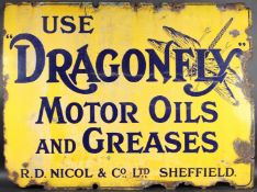 A LARGE VINTAGE DRAGONFLY MOTOR OIL & GREASE ENAMEL SIGN Produced by R. D. Nicol & Coi Ltd,