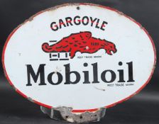 A VINTAGE OVAL MOBILOIL DOUBLE-SIDED SIGN with the iconic Gargoyle logo. 36cms x 46cms.