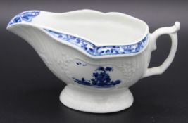 A WORCESTER BLUE AND WHITE SAUCEBOAT 