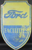 A VINTAGE FORD SHIELD SHAPED ENAMEL SIGN, Ford Facilitys, blue and yellow.