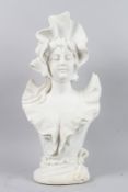 A VERY GOOD FRENCH CARVED WHITE MARBLE BUST OF A YOUNG LADY. 22ins high.
