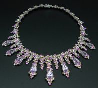 A SUPERB 18CT WHITE GOLD NECKLACE set with 82.73 Kunzite, 245 Diamonds 20.01cts, 174 Pink Sapphires,