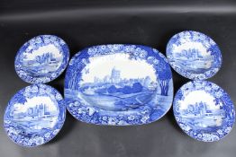 A LARGE ENOCH WOOD BLUE AND WHITE MEAT PLATE and four bowls (5).