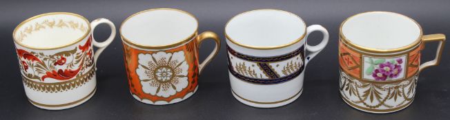 FOUR VARIOUS DERBY AND NEWHALL TEA CUPS.
