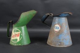 TWO VINTAGE TIN OIL CANS. FINA & CASTROL. 28cms x 26cms hhigh.