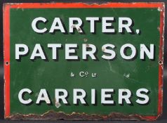A 1930'S ENAMEL DOUBLE-SIDED ADVERTISING SIGN FOR CARTER, PATERSON & CO. LTD. 35cms x 40cms.