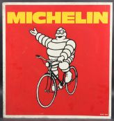 A VINTAGE DOUBLE-SIDED MICHELIN ADVERTISING SIGN in red and yellow depicting the iconic Michelin Man