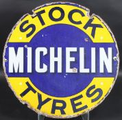 A VINTAGE DOUBLESIDED MICHELIN CIRCULAR ADVERTISING SIGN in blue and yellow. Michelin branding and