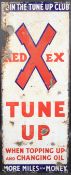 A VINTAGE REDEX TUNE UP LONG NARROW ENAMEL SIGN. WHEN TOPPING UP OR CHANGING OIL, More Miles For