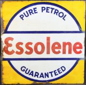 A VINTAGE ESSOLINE PURE PETROL DOUBLE-SIDED ADVERTISING SIGN, circular shape with Esso in red. 57cms