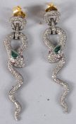 A PAIR OF DIAMOND SET SNAKE DROP EARRINGS.