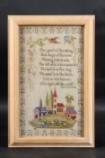 A FRAMED NEEDLEWORK SAMPLER POEM by ROBERT BROWNING. 13ins x 7ins.